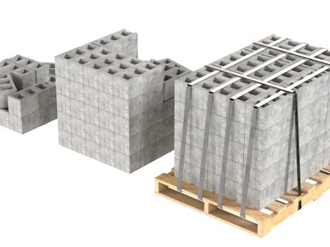 Cinder Block Pallet and Pile 5 3D Model