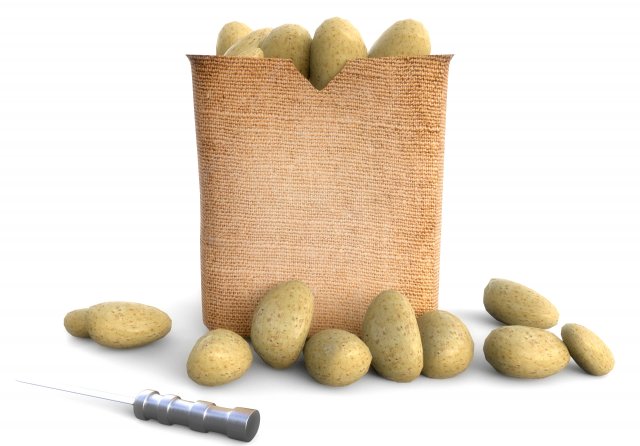 potatoes and bag of potatoes 3D Модель .c4d .max .obj .3ds .fbx .stl .blend 