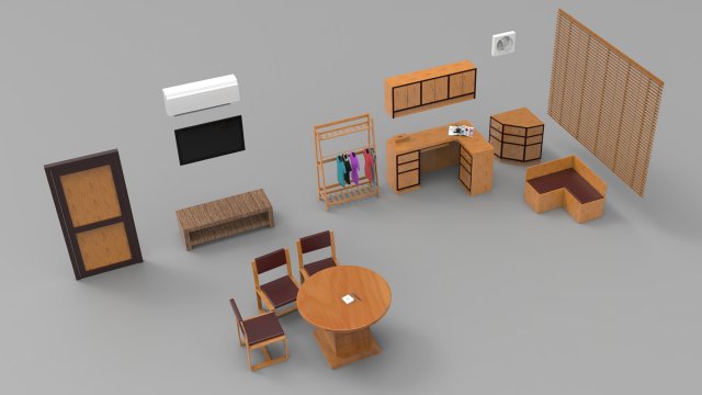 office interior low poly props furniture 3D-Modell .c4d .max .obj .3ds .fbx .stl .blend 
