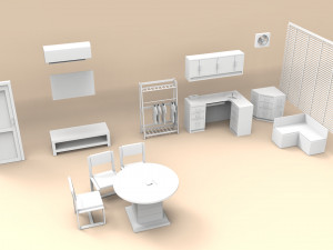 office interior low poly props furniture 3D-Modell