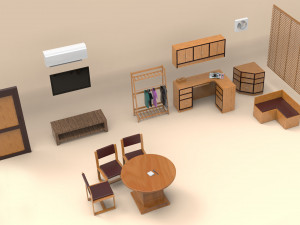 office interior low poly props furniture 3D-Modell