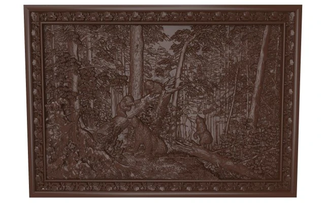 morning in a pine forest bears bas relief 3D Model .c4d .max .obj .3ds .fbx .stl .blend 
