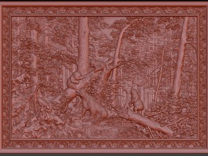 morning in a pine forest bears bas relief 3D मॉडल