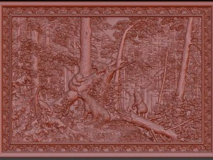 morning in a pine forest bears bas relief 3D Model