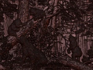 morning in a pine forest bears bas relief 3D Model