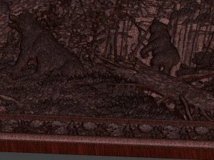 morning in a pine forest bears bas relief 3D Model
