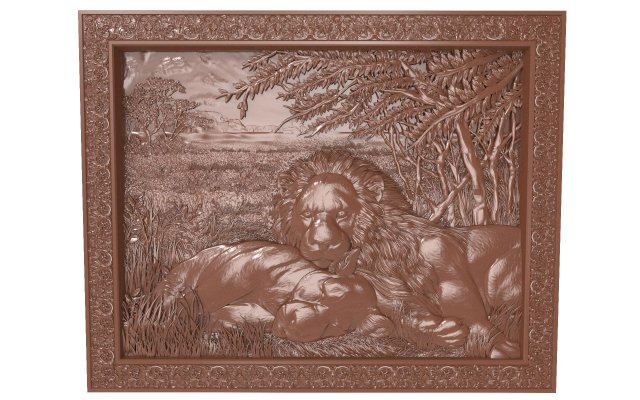 lions at rest bas relief for cnc Model 3D .c4d .max .obj .3ds .fbx .stl .blend 