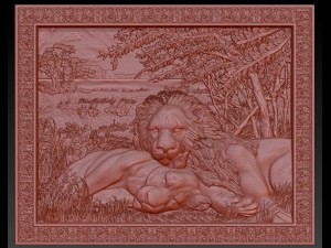 lions at rest bas relief for cnc Model 3D