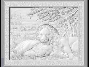lions at rest bas relief for cnc Model 3D