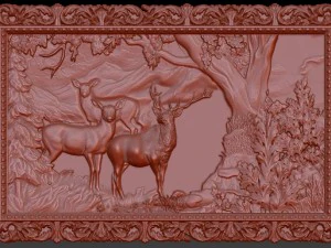 deers on lawn bas relief for cnc 3D Model