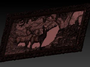 deers on lawn bas relief for cnc 3D Model