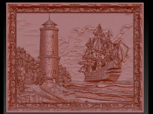 lighthouse and sailboat bas relief for cnc 3D Model