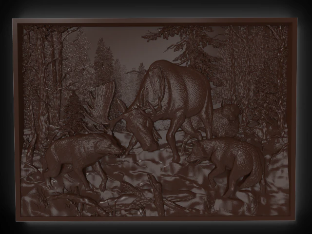 hunting wolf pack bas relief 3D Model .c4d .max .obj .3ds .fbx .stl .blend 