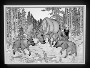 hunting wolf pack bas relief 3D Model