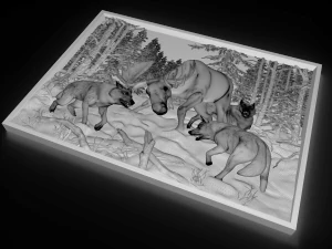 hunting wolf pack bas relief 3D Model