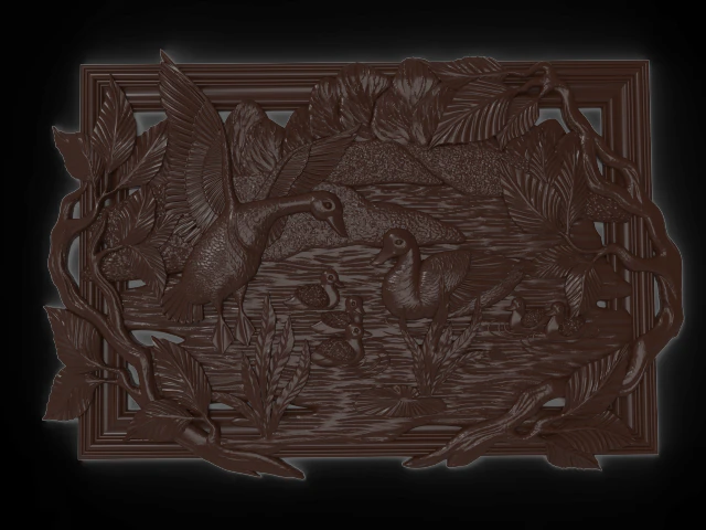 geese on the pond bas relief for cnc 3D Model .c4d .max .obj .3ds .fbx .stl .blend 