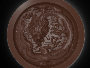 chinese dragon in circle bas relief for cnc 3D Model