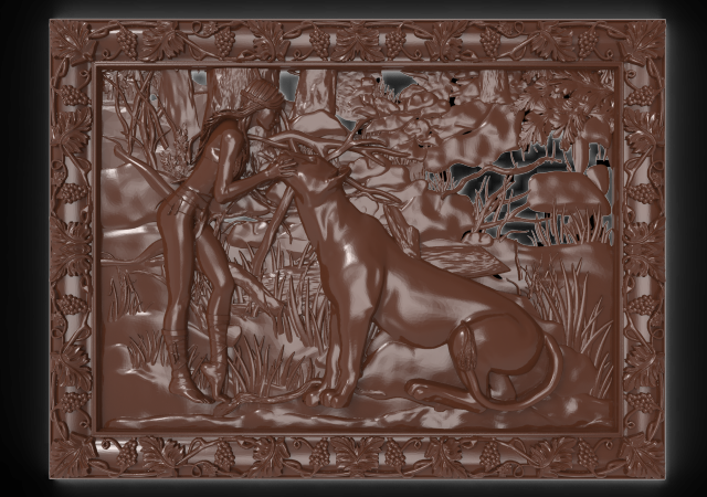 girl and lioness bas relief for cnc 3D Model .c4d .max .obj .3ds .fbx .stl .blend 