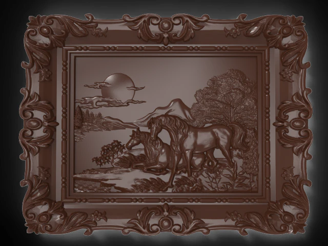 horses bas relief 3D Model .c4d .max .obj .3ds .fbx .stl .blend
