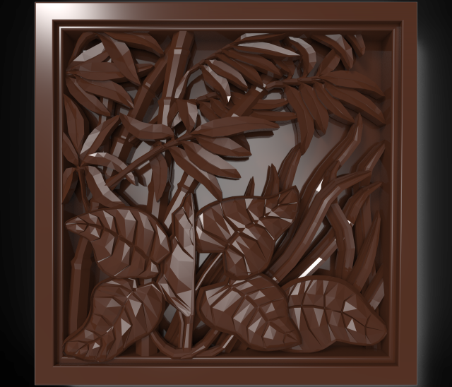 the plants in the square frame bas relief for cnc 3Dモデル .c4d .max .obj .3ds .fbx .stl .blend 
