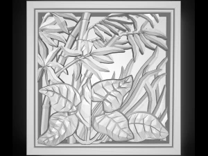 the plants in the square frame bas relief for cnc 3D Model