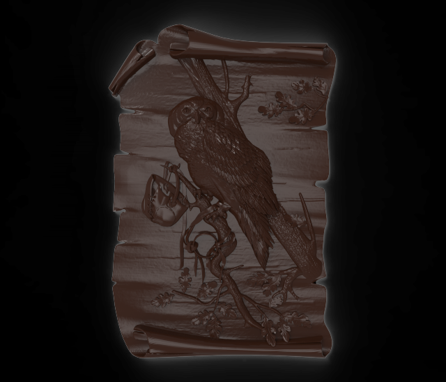 owl on the branch bas relief for cnc 3D 模型 .c4d .max .obj .3ds .fbx .stl .blend 