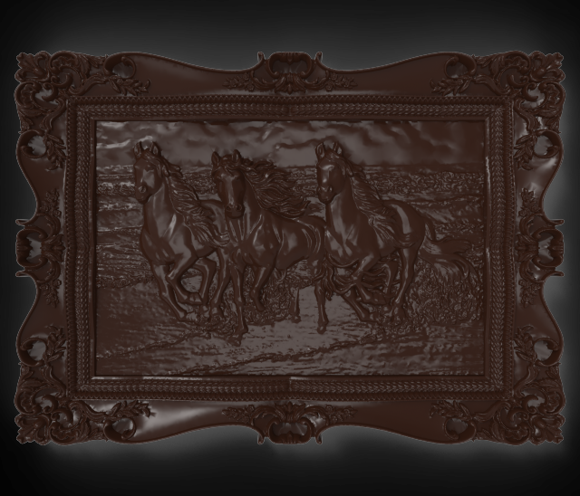 three horses on the sea coast bas relief for cnc Modello 3D .c4d .max .obj .3ds .fbx .stl .blend 