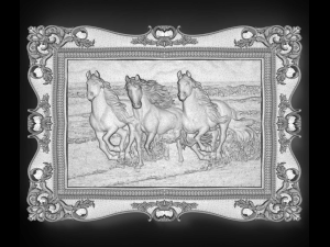 three horses on the sea coast bas relief for cnc Modello 3D