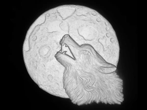 wolf with the moon bas relief for cnc 3D Model