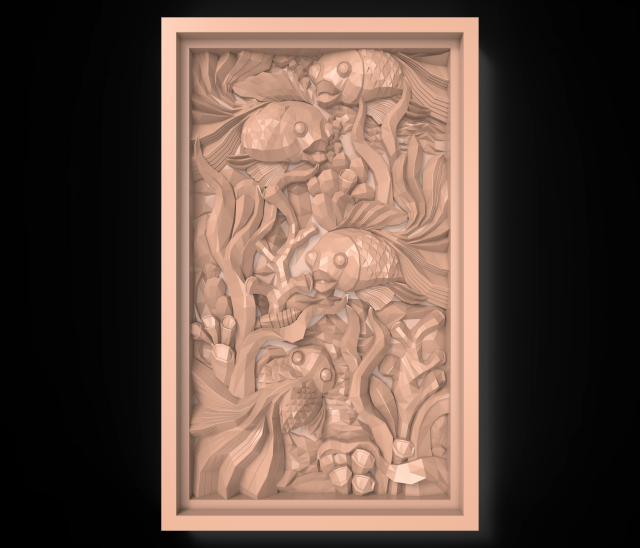 the fishes between seaweed bas relief for cnc Modello 3D .c4d .max .obj .3ds .fbx .stl .blend 