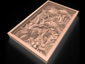 the fishes between seaweed bas relief for cnc Modello 3D