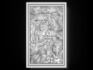 the fishes between seaweed bas relief for cnc Modello 3D