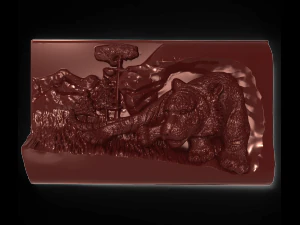 tiger near the rock bas relief for cnc 3D Model