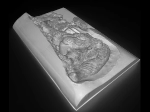 tiger near the rock bas relief for cnc 3D Model