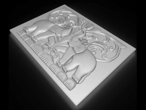 two elephants bas relief for cnc 3D Model
