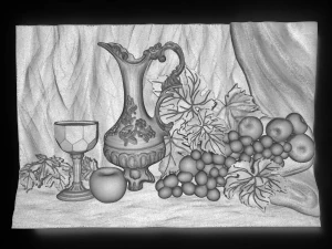 still life wine apples and grapes bas relief for cnc 3D Model