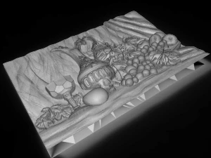 still life wine apples and grapes bas relief for cnc 3D Model