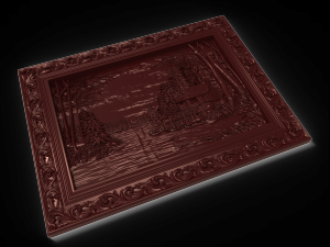 house on the lake in coniferous forest bas relief 3D 모델
