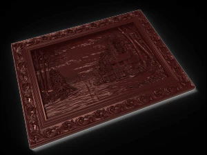 house on the lake in coniferous forest bas relief 3D Model