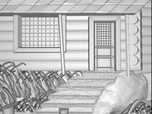 house on the lake in coniferous forest bas relief 3D Model