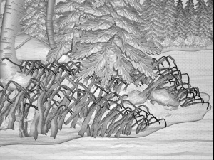 house on the lake in coniferous forest bas relief 3D Model