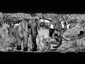elephants family bas relief for cnc 3D Model