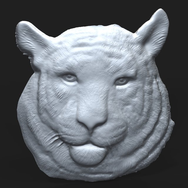siberian tiger head relief 3D-printmodel .c4d .max .obj .3ds .fbx .stl .blend 