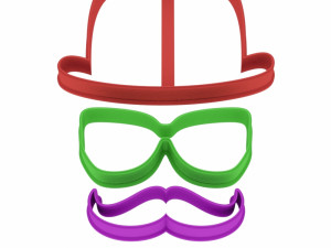 set hat glasses mustache cookie cutter for professional 3D Druckmodell