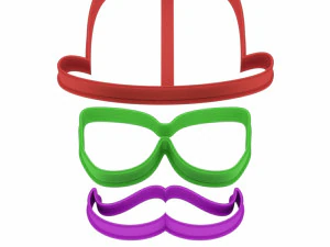 set hat glasses mustache cookie cutter for professional 3D Print Model