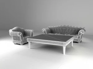 3d set divan armchair table 3D Model