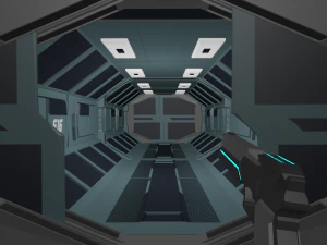low poly sci-fi corridor with animated gate 3D Model