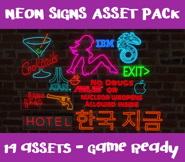 neon signs p1 - 14 assets - game ready 3D Model .c4d .max .obj .3ds .fbx .stl .blend 