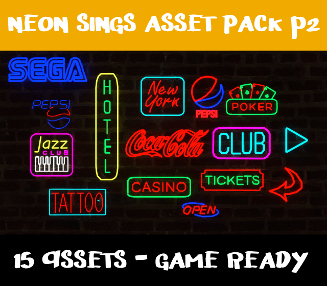 neon signs p2 - 15 assets Model 3D .c4d .max .obj .3ds .fbx .stl .blend 