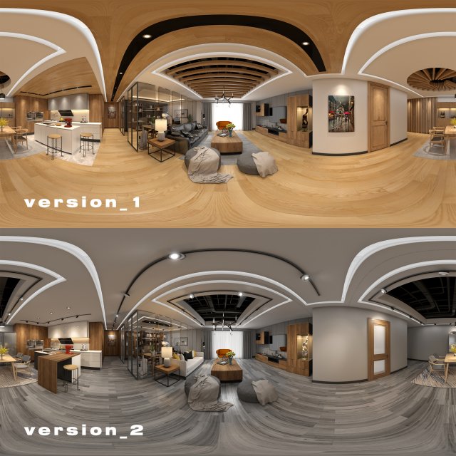 panoramic log style livingroom Model 3D .c4d .max .obj .3ds .fbx .stl .blend 